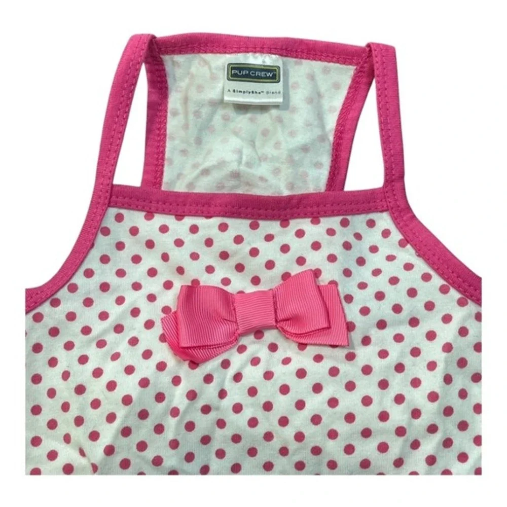 Pup Crew Polka Dot Pet‎ Dress Medium Pink White Bow Ruffle Petco 2011 Girly